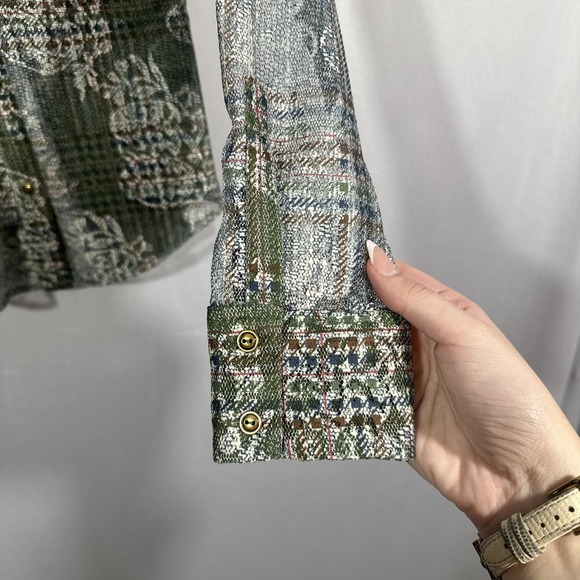 NWT $295 RAMY BROOK [ Small ] Hamilton Mesh Long Sleeve Top Sage Tartan 7136 - Picture 13 of 16